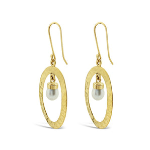 Ichu Hammered Pearl Halo Earrings Gold - CH31107G | Ice Jewellery Australia
