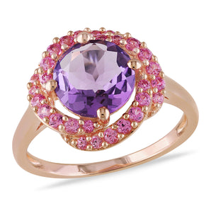 Ice Jewellery 1 7/8 CT TGW Amethyst Created Pink Sapphire Fashion Ring Pink Plated Silver - 75000000472 | Ice Jewellery Australia