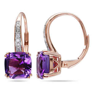 Ice Jewellery 0.06 CT Diamond TW & 3 1/2 CT TGW Amethyst LeverBack Earrings 10k Pink Gold GH I2;I3 - 75000000520 | Ice Jewellery Australia