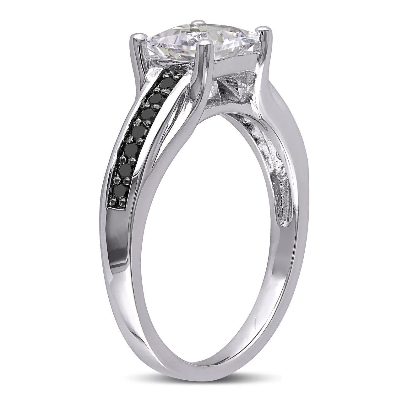 Ice Jewellery 1/7 CT Black Diamond TW & 1 1/3 CT TGW Created White Sapphire Ring Silver Black Rhodium Plated - 75000001947 | Ice Jewellery Australia