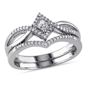 Ice Jewellery 1/4 CT Princess and Round Diamonds TW Bridal Set Ring Silver - 75000001950 | Ice Jewellery Australia