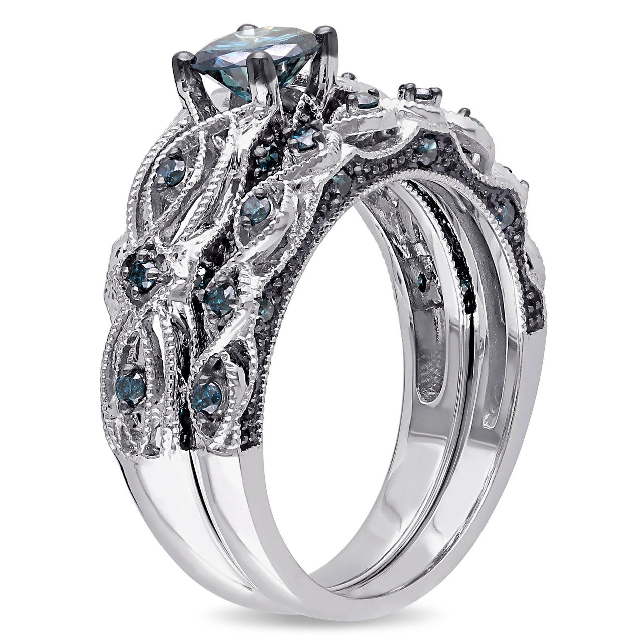 blue diamond wedding ring sets