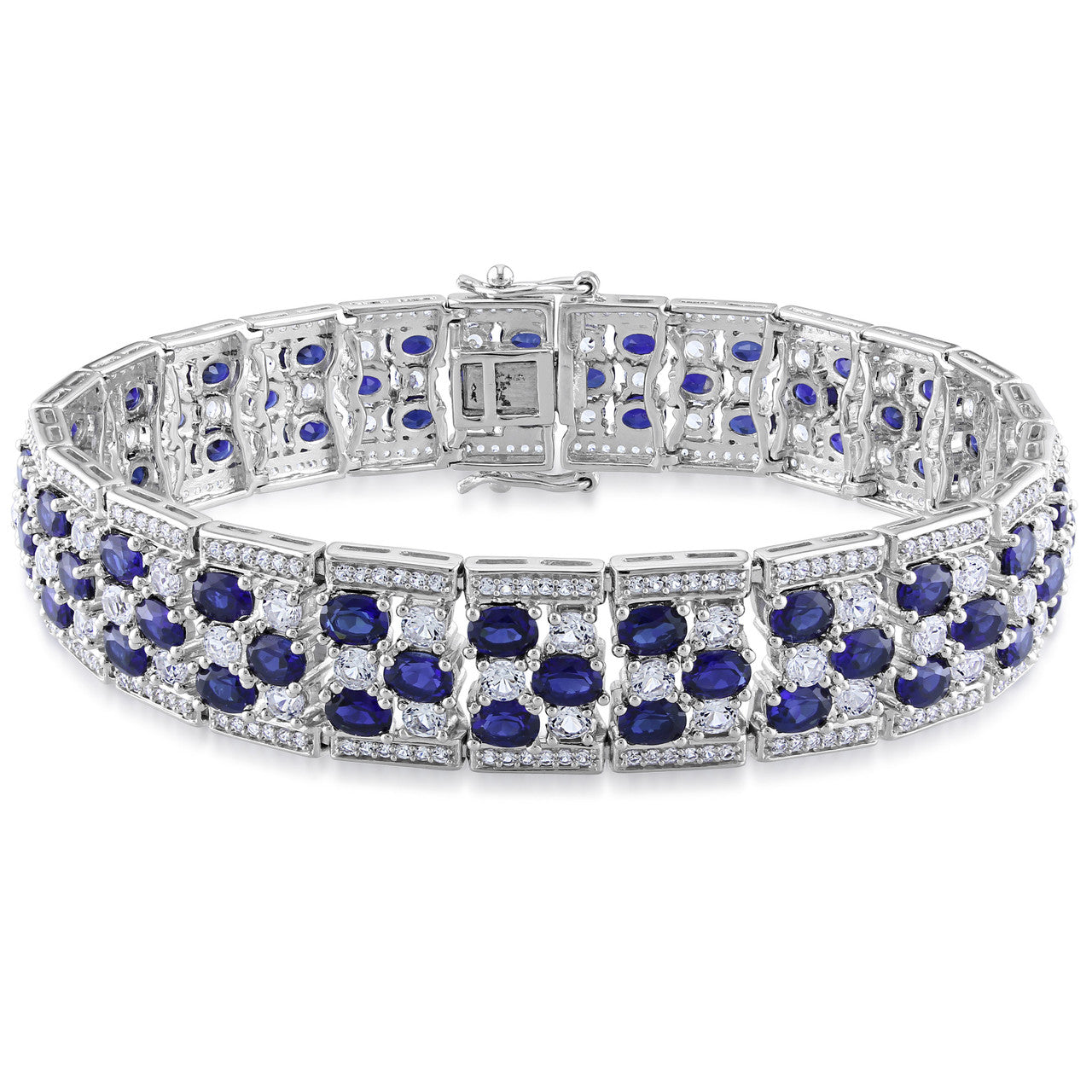 Ice Jewellery 26 1/5 CT TGW Created Blue Sapphire Created White Sapphire Bracelet Silver Length (inches): 7.25 - 75000002061 | Ice Jewellery Australia