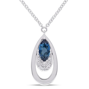 Julianna B Diamond & London Blue Topaz Necklace in 14k White Gold - 75000002168 | Ice Jewellery Australia