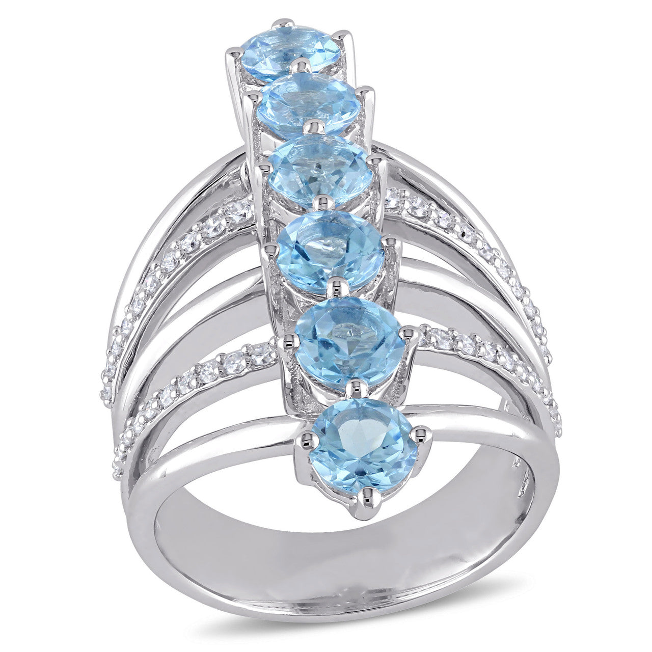 Julianna B Swiss Blue Topaz & Diamond Ring in Sterling Silver - 75000002173 | Ice Jewellery Australia