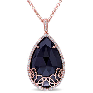 Julianna B Black Onyx & Diamond Necklace in 18K Rose Plated Sterling Silver - 75000002198 | Ice Jewellery Australia