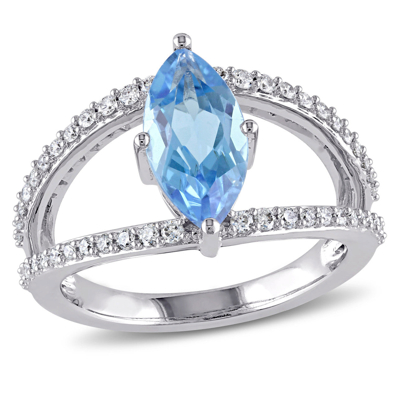 Julianna B Diamond & Swiss Blue Topaz Ring in 14k White Gold - 75000002217 | Ice Jewellery Australia