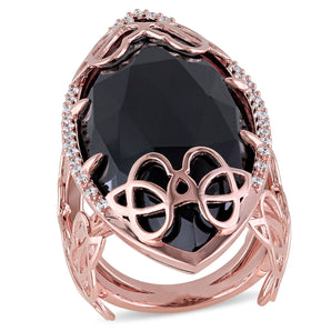 Julianna B Black Onyx & Diamond Ring in 18K Rose Plated Sterling Silver - 75000002224 | Ice Jewellery Australia