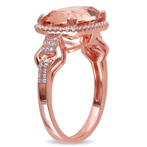 Ice Jewellery Emerald Cut Simulated Morganite & Cubic Zirconia Halo Ring In Rose Plated Sterling Silver - 75000002495 | Ice Jewellery Australia