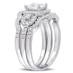 Ice Jewellery Square-Shape Cubic Zirconia Halo Bridal Set In Sterling Silver - 75000002509 | Ice Jewellery Australia
