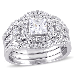 Ice Jewellery Square-Shape Cubic Zirconia Halo Bridal Set In Sterling Silver - 75000002509 | Ice Jewellery Australia