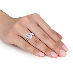 Ice Jewellery Heart-Shape Cubic Zirconia Halo Bridal Set In Sterling Silver - 75000002513 | Ice Jewellery Australia