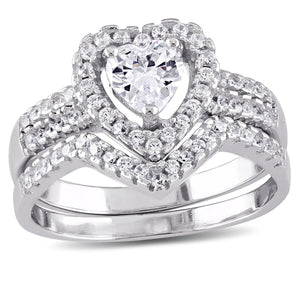 Ice Jewellery Heart-Shape Cubic Zirconia Halo Bridal Set In Sterling Silver - 75000002513 | Ice Jewellery Australia