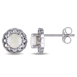 Ice Jewellery 5/8 CT TGW Opal Ear Pin Earrings 10k White Gold - 75000002823 | Ice Jewellery Australia
