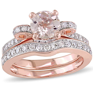 Ice Jewellery 2 PC Set of 1/2ct TDW & 4/5Ct TGW Morganite Fashion Ring & Wedding Band 14K Pink Gold - 75000003753 | Ice Jewellery Australia