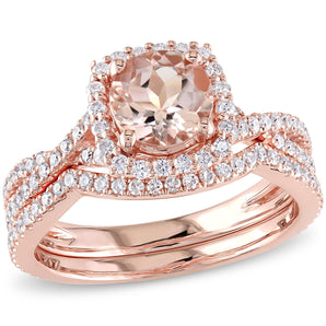 Ice Jewellery 2PC Set of 0.70ct TDW & 1ct TGW Morganite Fashion Ring & Wedding Band 14K Pink Gold - 75000003762 | Ice Jewellery Australia