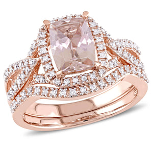 Ice Jewellery 1/4 CT Diamond TW & 1 1/3 CT TGW Morganite Engagement Ring & Wedding Band Set 10K Pink Gold GH I1;I2 - 75000003765 | Ice Jewellery Australia