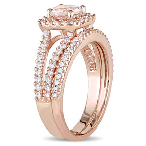 Ice Jewellery 5/8ct TDW & 4/5ct TGW Morganite Ring & Matching Wedding Band Ring Set G-H I1-I2 - 75000003767 | Ice Jewellery Australia