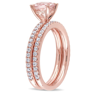 Ice Jewellery 5/8 CT Diamond TW And 1 CT TGW Morganite Bridal Set Ring 14k Pink Gold - 75000003768 | Ice Jewellery Australia