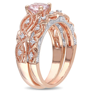 Ice Jewellery 1/4 CT Diamond TW & 4/5 CT TGW Morganite Bridal Set Ring 10k Pink Gold GH I2;I3 - 75000003776 | Ice Jewellery Australia