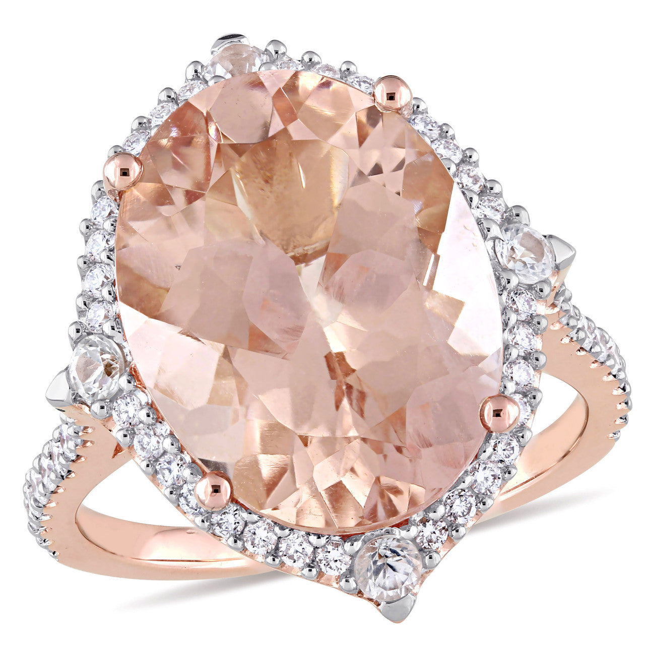 Ice Jewellery 3/8 CT Diamond TW & 9 7/8 CT TGW Morganite - CN White Sapphire Fashion Ring 14k Pink Gold GH SI - 75000003794 | Ice Jewellery Australia