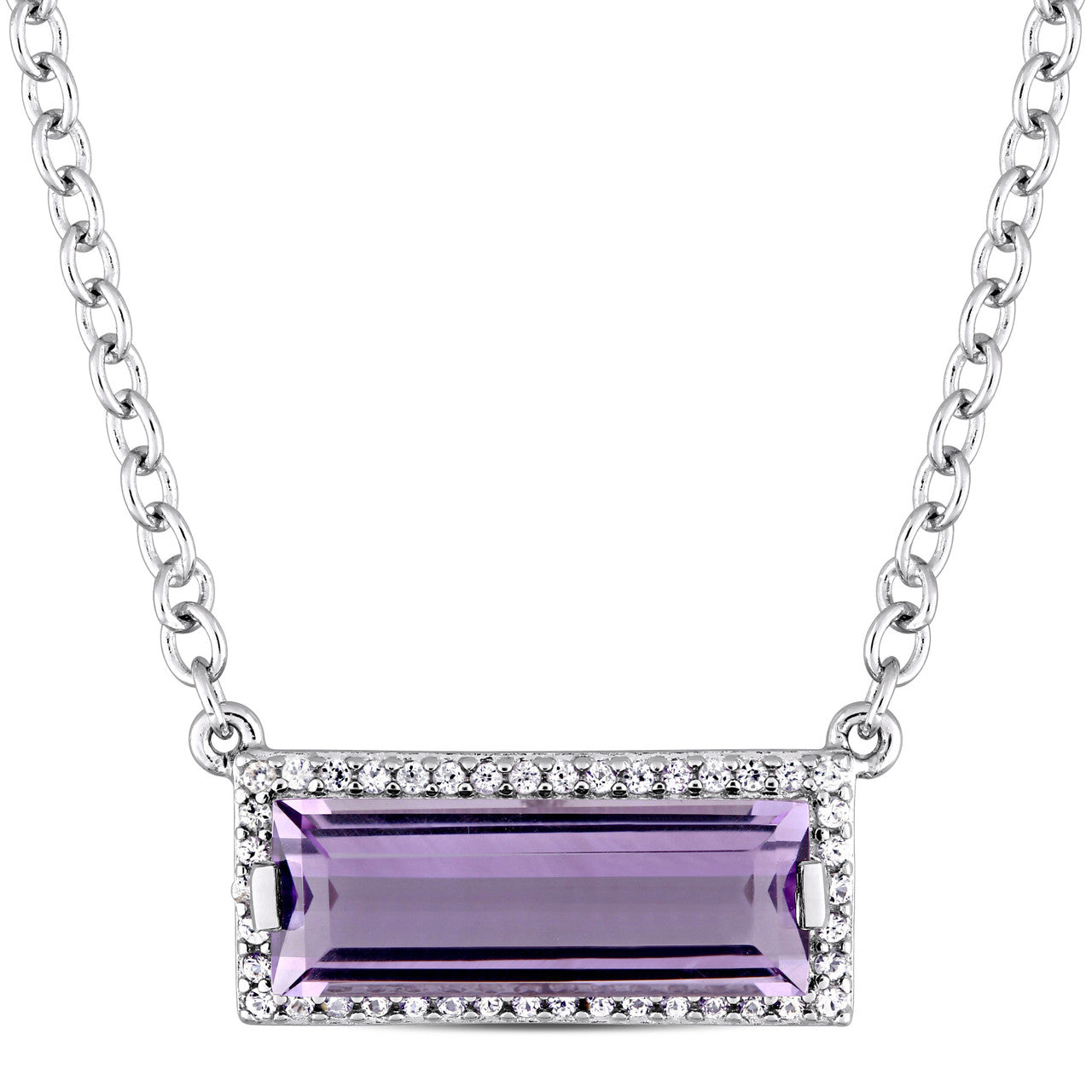 Ice Jewellery African Amethyst & White Sapphire Halo Necklace in Sterling Silver - 75000003822 | Ice Jewellery Australia