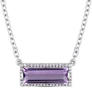 Ice Jewellery African Amethyst & White Sapphire Halo Necklace in Sterling Silver - 75000003822 | Ice Jewellery Australia