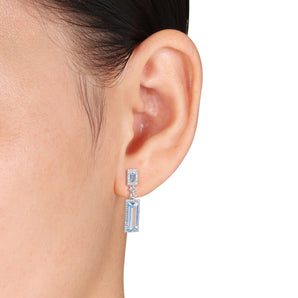 Ice Jewellery 4 1/5 CT TGW Baguette Cut Swiss & Sky Blue Topaz & 1/3 CT TW Diamond Drop Earrings in 14k White Gold - 75000003827 | Ice Jewellery Australia
