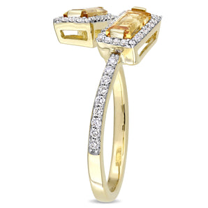 Ice Jewellery Baguette Cut Citrine and 1/4 CT TW Diamond Open Ring in 14k Yellow Gold - 75000003831 | Ice Jewellery Australia