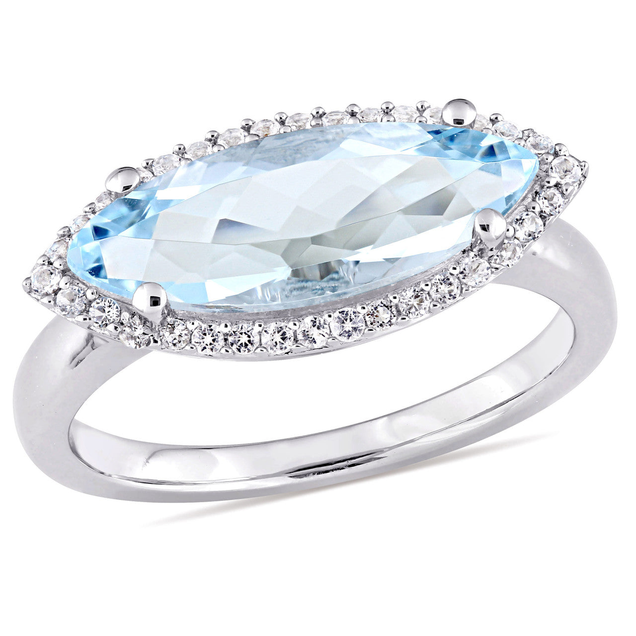 Ice Jewellery 2 7/8 CT Marquise Shape Blue & White Topaz Halo Ring in Sterling Silver - 75000003862 | Ice Jewellery Australia