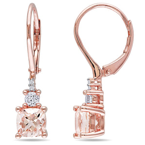 Ice Jewellery 0.02 CT Diamond TW & 2 1/5 CT TGW Morganite Created White Sapphire LeverBack Earrings Pink Silver GH I2;I3 - 75000003867 | Ice Jewellery Australia
