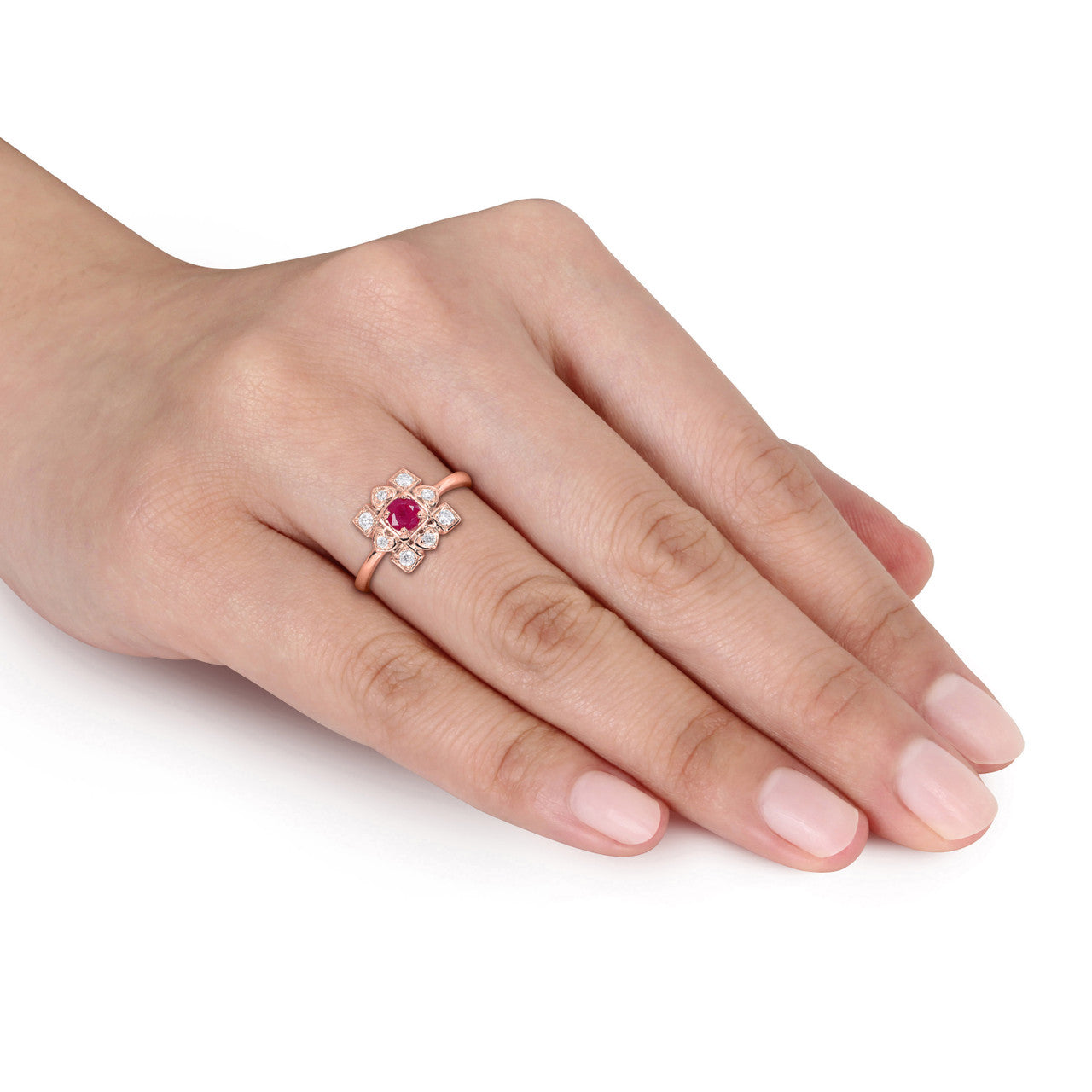 Ice Jewellery 1/5 CT Diamond TW And 1/3 CT TGW Ruby Fashion Ring 10k Pink Gold GH I2;I3 - 75000004012 | Ice Jewellery Australia