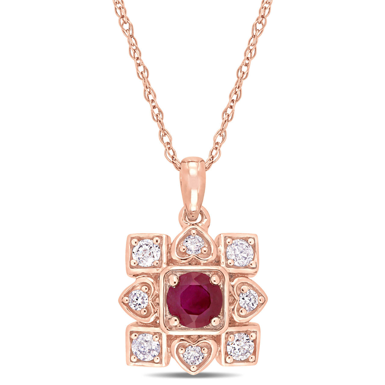 Ice Jewellery 1/5 CT Diamond TW & 1/3 CT TGW Ruby Fashion Pendant With Chain 10k Pink Gold GH I2;I3 - 75000004014 | Ice Jewellery Australia