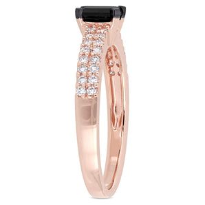Ice Jewellery 3/4 CT Black & White Round & Emerald Cut Diamonds TW Fashion Ring 14k Pink Gold GH I1;I2 Black Rhodium Plated - 75000004036 | Ice Jewellery Australia