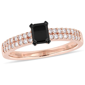 Ice Jewellery 3/4 CT Black & White Round & Emerald Cut Diamonds TW Fashion Ring 14k Pink Gold GH I1;I2 Black Rhodium Plated - 75000004036 | Ice Jewellery Australia