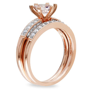 Ice Jewellery 1/3 CT Diamond TW & 4/5 CT TGW Morganite Bridal Set Ring 10k Pink Gold GH I2;I3 - 7500040099 | Ice Jewellery Australia