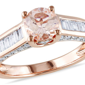 Ice Jewellery 1/2 CT Parallel Baguette & Round Diamonds TW & 4/5 CT TGW Morganite Engagement Ring 14k Pink Gold GH I1;I2 - 7500040153 | Ice Jewellery Australia