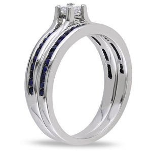 Ice Jewellery 1/6 CT Princess Diamond TW & 1/2 CT TGW Created Blue Sapphire Bridal Set Ring Silver GH I2;I3 - 7500040166 | Ice Jewellery Australia