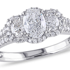 Ice Jewellery 1 CT Oval and Round Diamonds TW Ring 14k White Gold GH I1 - 7500040180 | Ice Jewellery Australia