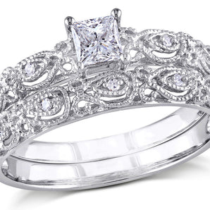 Ice Jewellery 1/3 CT Princess and Round Diamonds TW Bridal Set Ring 10k White Gold GH I1;I2 - 7500040188 | Ice Jewellery Australia