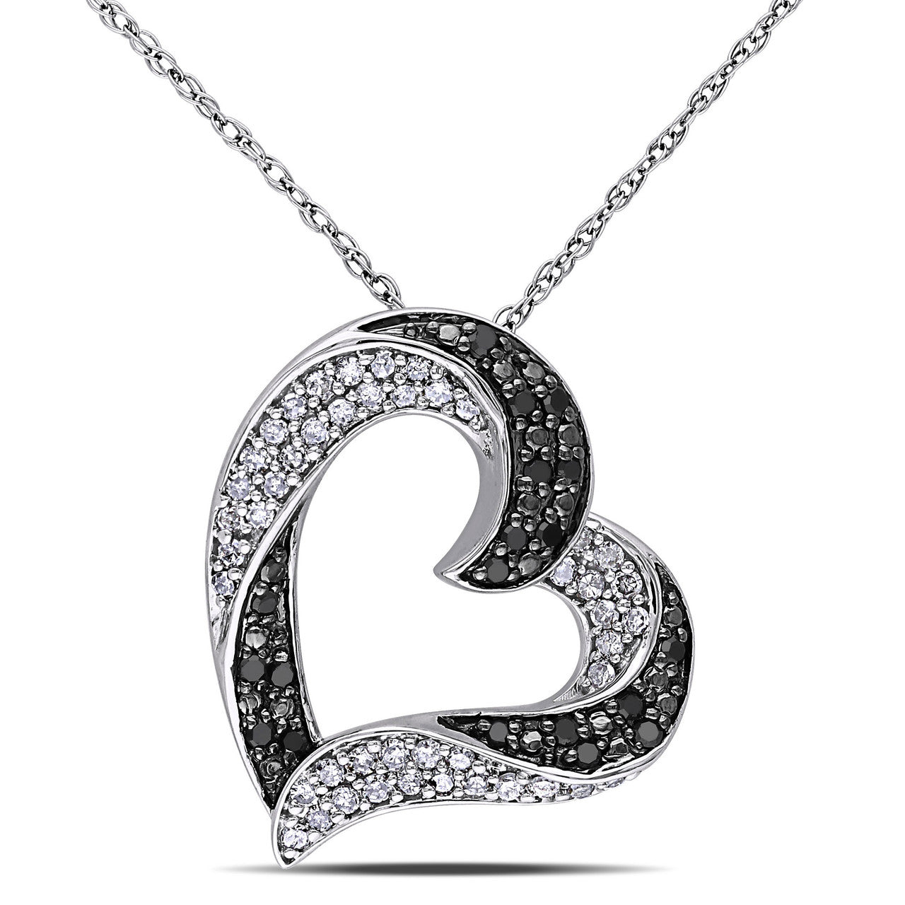 Ice Jewellery 1/3 CT Black & White Diamond TW Heart Pendant With Chain 10k White Gold GH I2;I3 Black Rhodium Plated - 7500040440 | Ice Jewellery Australia
