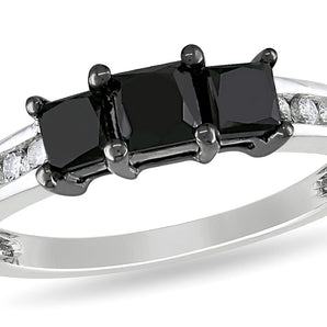 Ice Jewellery 1 CT Black & White Princess & Round Diamonds TW Engagement Ring 10k White Gold GH I2;I3 Black Rhodium Plated - 7500043776 | Ice Jewellery Australia