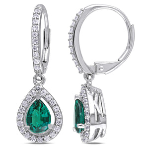 Ice Jewellery 1 7/8 CT TGW Created Emerald Created White Sapphire LeverBack Earrings Silver - 7500050366 | Ice Jewellery Australia