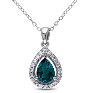 Ice Jewellery 1 1/2 CT Emerald & White Sapphire Pendant With Chain Silver - 7500050367 | Ice Jewellery Australia