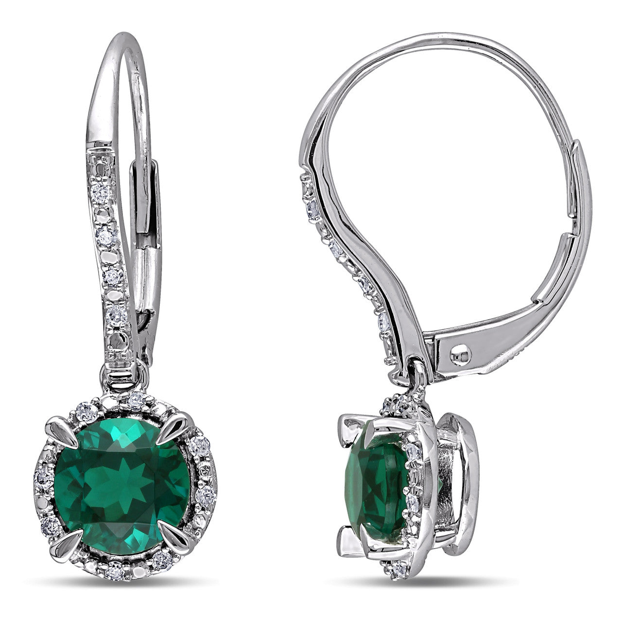 Ice Jewellery 1/10 CT Diamond TW & 1 3/4 CT TGW Created Emerald LeverBack Earrings 10k White Gold GH I2;I3 - 7500050370 | Ice Jewellery Australia