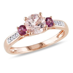 Ice Jewellery 0.05 CT Diamond TW & 1 CT TGW Morganite Pink Tourmaline 3 Stone Ring 10k Pink Gold GH I1;I2 - 7500050407 | Ice Jewellery Australia