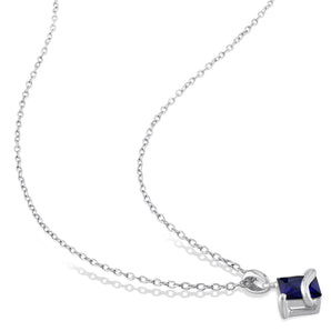 Ice Jewellery 1 1/3 Carat Square Created Sapphire Pendant with Chain in Sterling Silver - 7500081176 | Ice Jewellery Australia