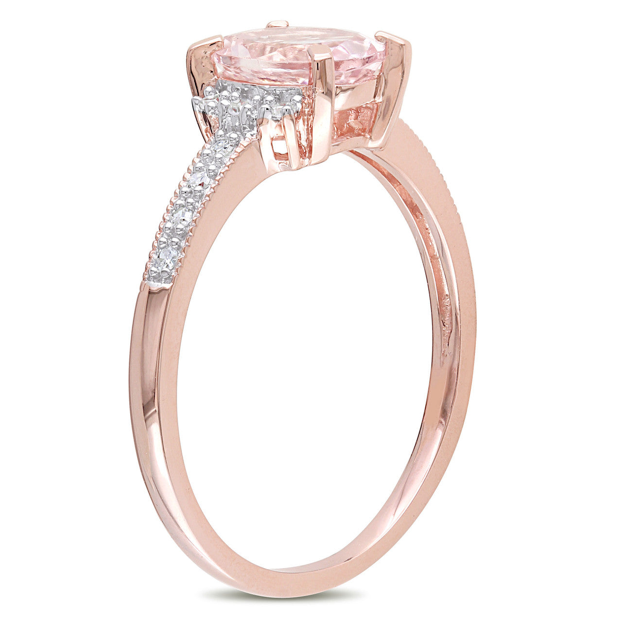Ice Jewellery 1 Carat Morganite & Diamond Sterling Silver Ring with Pink Rhodium - 7500719739 | Ice Jewellery Australia