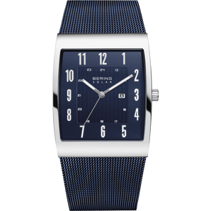 Bering Men's Slim Solar Rectangular Blue Watch