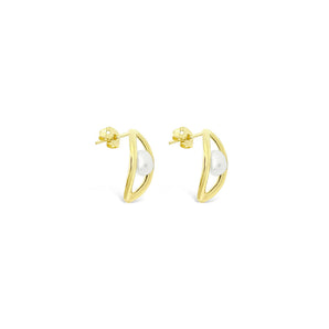 Ichu Oval'D Pearl Stud Earrings Gold - RP0207G | Ice Jewellery Australia